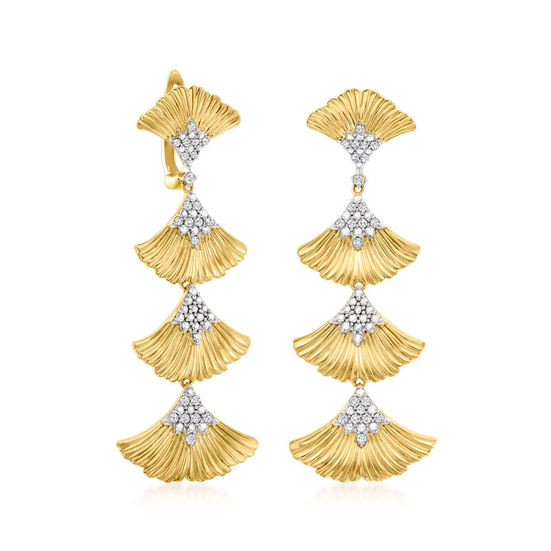 .27 ct. t.w. Diamond Ginkgo Leaf Drop Earrings in 18kt Gold Over Sterling image number 2
