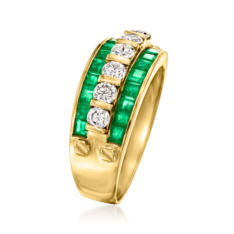 C. 1980 Vintage 1.00 ct. t.w. Emerald and .51 ct. t.w. Diamond Ring in 18kt Yellow Gold. Size 6 image number 2