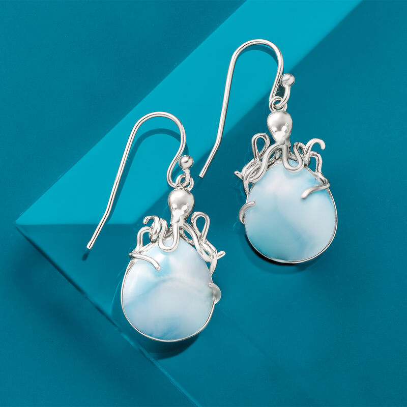 Larimar Octopus Drop Earrings in Sterling Silver image number 3
