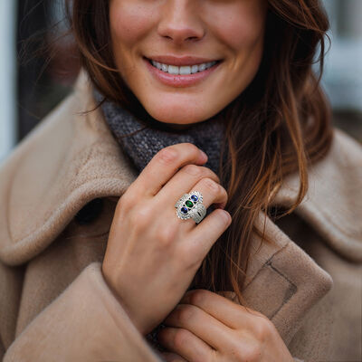 C. 1990 Vintage .92 ct. t.w. Diamond, .90 ct. t.w. Sapphire and .64 ct. t.w. Tsavorite Cocktail Ring in Platinum