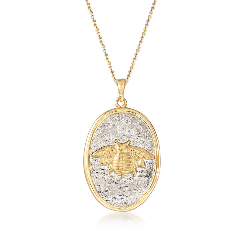Italian Sterling Silver and 18kt Gold Over Sterling Bee Pendant Necklace image number 0