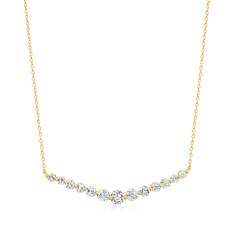 2.60 ct. t.w. CZ Curved Bar Necklace in 18kt Gold Over Sterling. 16&quot; image number 1