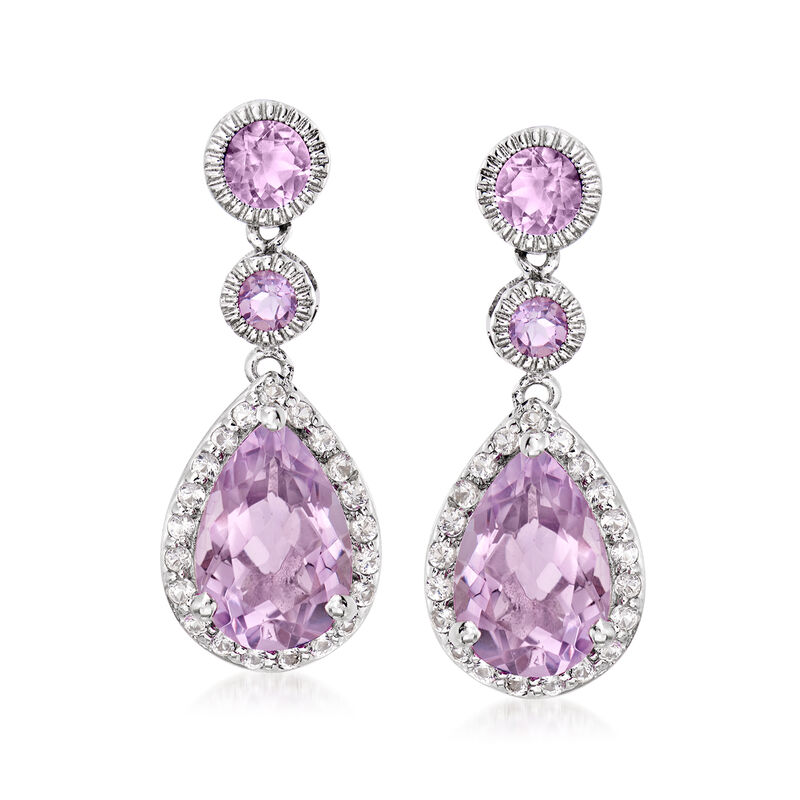 5.80 ct. t.w. Amethyst and .70 ct. t.w. White Topaz Drop Earrings in Sterling Silver image number 0