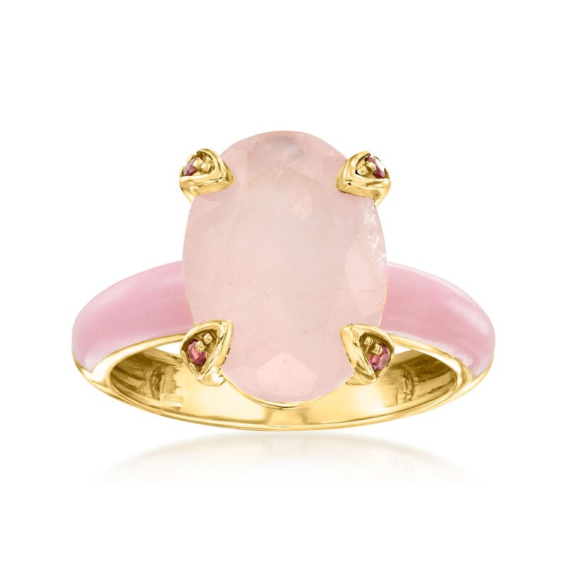 5.00 Carat Rose Quartz Ring with Rhodolite Garnet and Pastel Pink Enamel in 18kt Gold Over Sterling image number 0