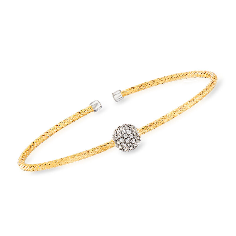 Charles Garnier &quot;Paolo&quot; .61 ct. t.w. CZ Cuff Bracelet in Sterling Silver and 18kt Gold Over Sterling. 7&quot; image number 0