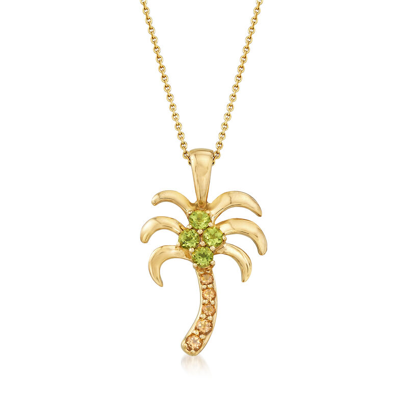 .40 ct. t.w. Peridot And.20 ct. t.w. Citrine Palm Tree Pendant Necklace in 14kt Yellow Gold image number 0