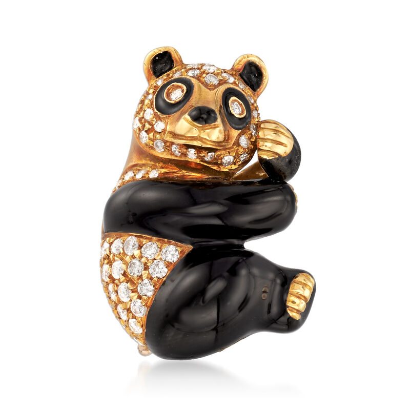 C. 1970 Vintage .60 ct. t.w. Diamond Panda Pin in 18kt Yellow Gold image number 0