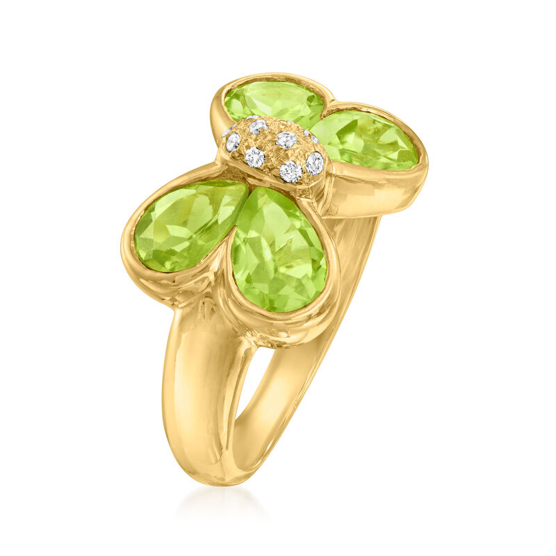C. 1980 Vintage 2.45 ct. t.w. Peridot Butterfly Ring with Diamond Accents in 18kt Yellow Gold image number 2