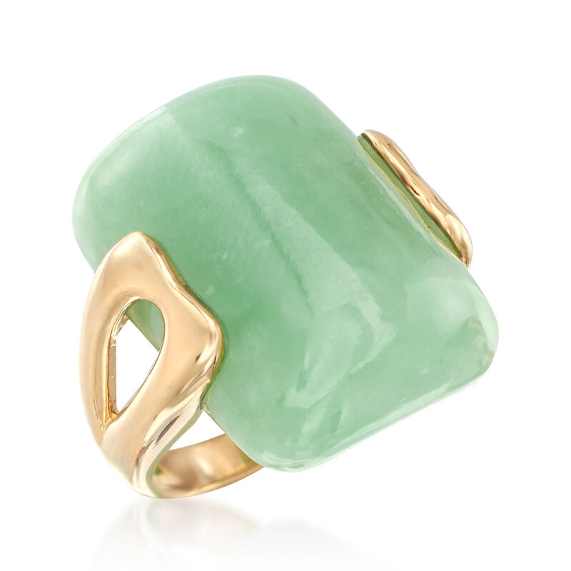 Rectangular Green Jade Ring in 14kt Yellow Gold image number 3
