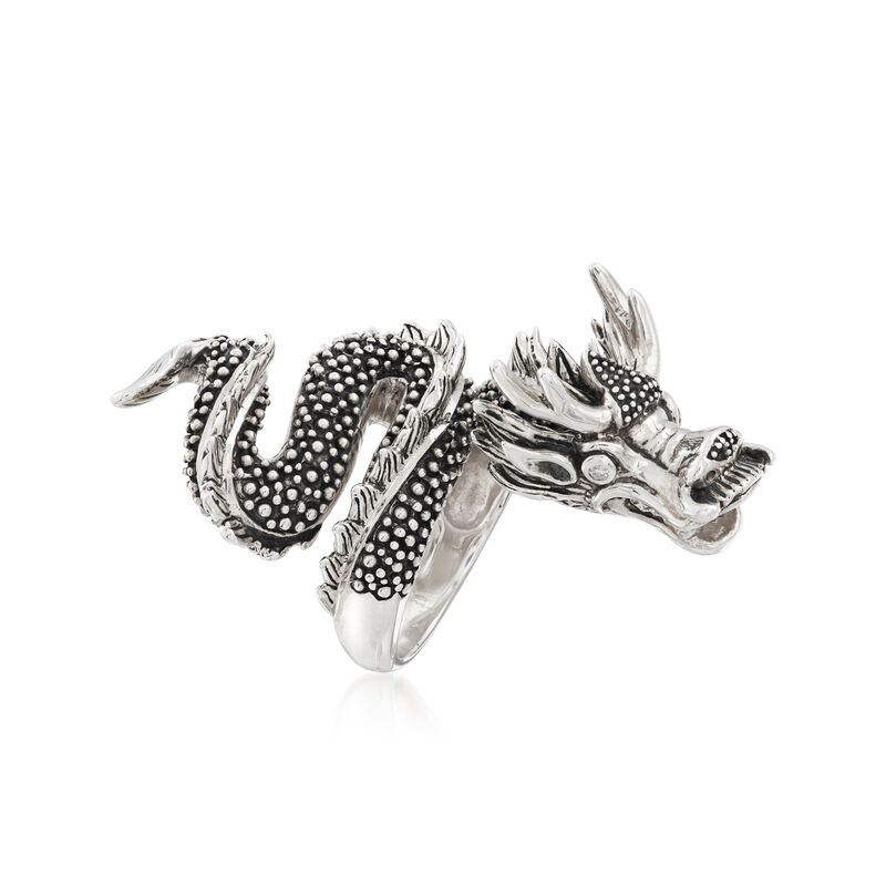 Sterling Silver Dragon Wrap Ring with CZ Accents image number 2