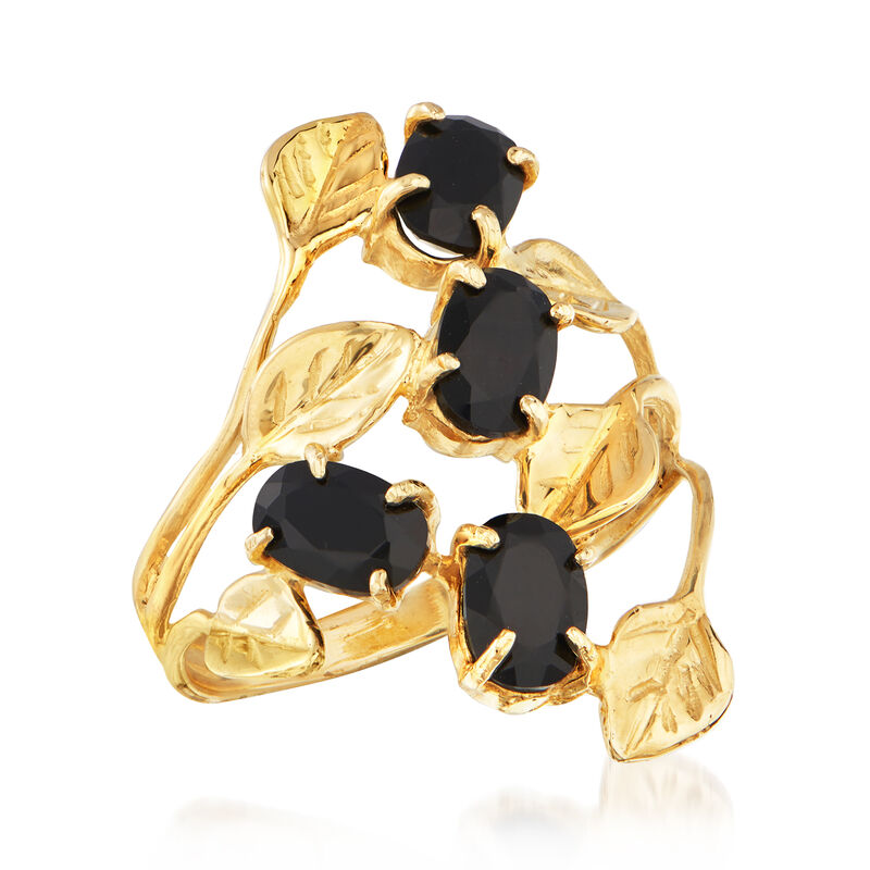Black Onyx Open-Space Leaf Ring in 14kt Yellow Gold image number 3