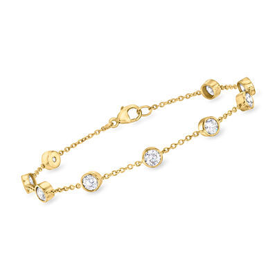 2.00 ct. t.w. Bezel-Set CZ Station Bracelet in 18kt Gold Over Sterling