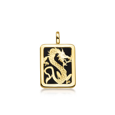 Onyx Dragon Charm in 10kt Yellow Gold
