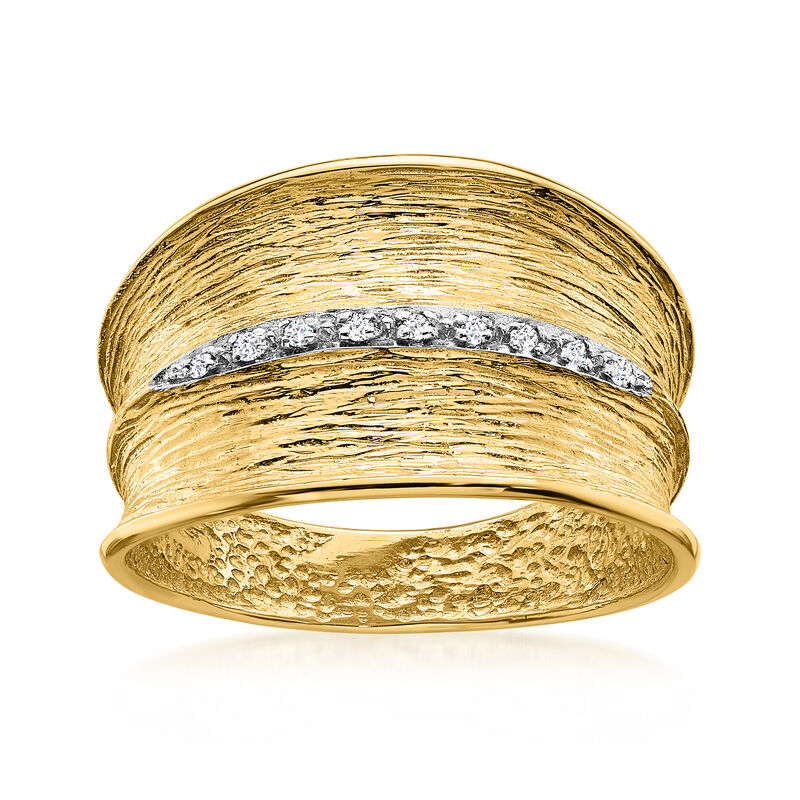 14kt Yellow Gold Textured Concave Ring with Diamonds. Size 7 image number 0