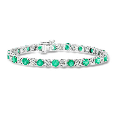6.75 ct. t.w. Emerald and 7.00 ct. t.w. Lab-Grown Diamond Tennis Bracelet in 14kt White Gold
