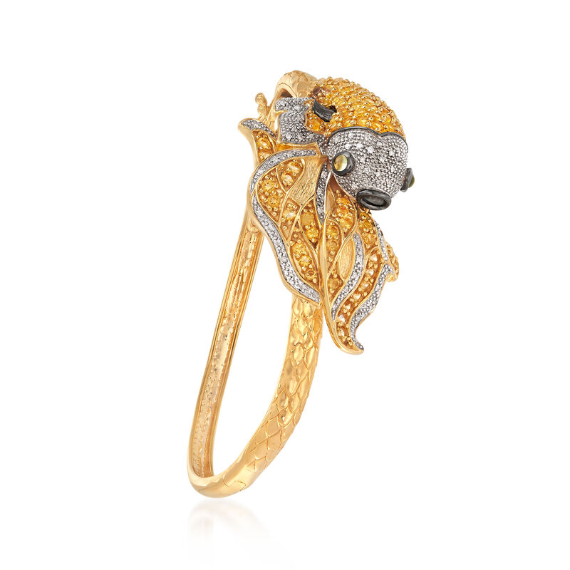 2.60 ct. t.w. Citrine and .20 ct. t.w. Diamond Koi Fish Bangle Bracelet with .10 ct. t.w. Peridots in 18kt Gold Over Sterling Silver. 7&quot; image number 2