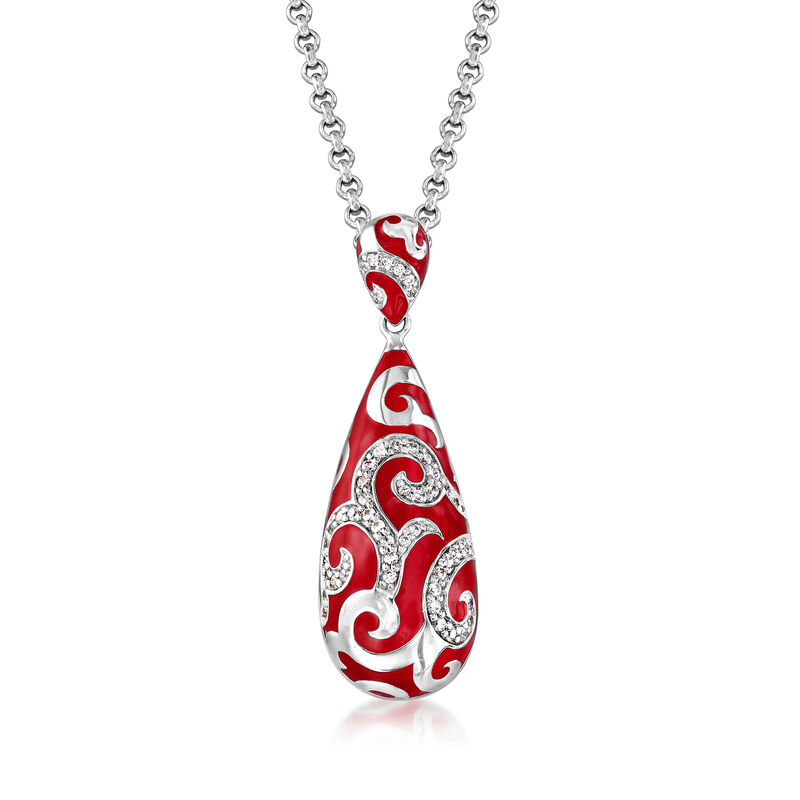 Belle Etoile &quot;Royale&quot; Red Enamel and .27 ct. t.w. CZ Pendant in Sterling Silver image number 0