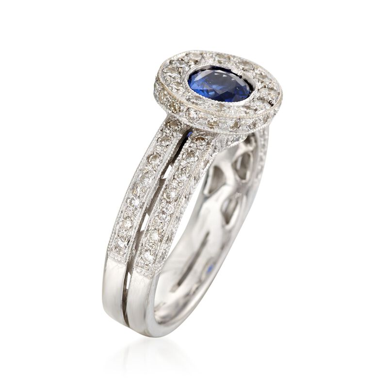 C. 2000 Vintage .90 Carat Sapphire and 1.00 ct. t.w. Diamonds in 18kt White Gold. Size 6 image number 2
