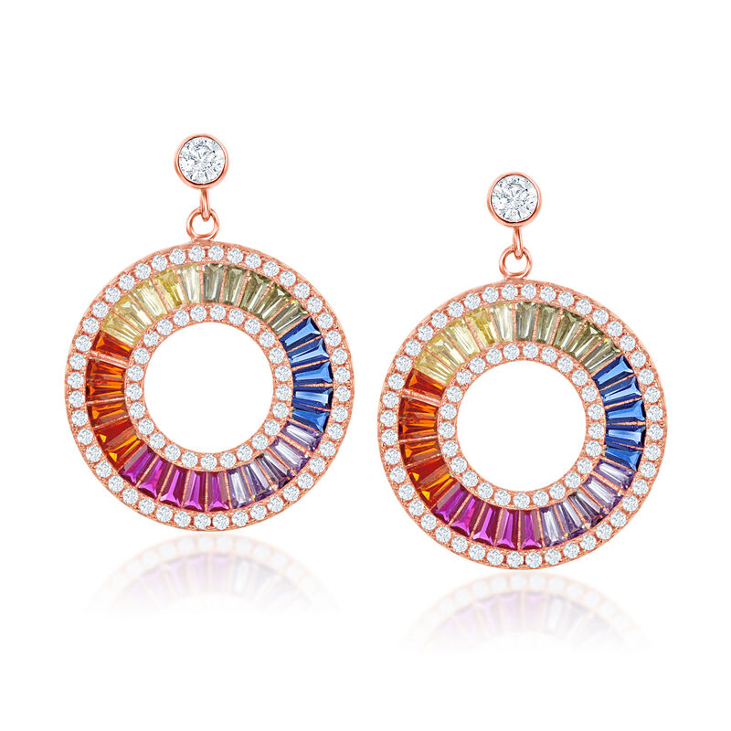 Simulated Sapphire and 1.30 ct. t.w. CZ Rainbow Drop Earrings in 18kt Rose Gold Over Sterling image number 0