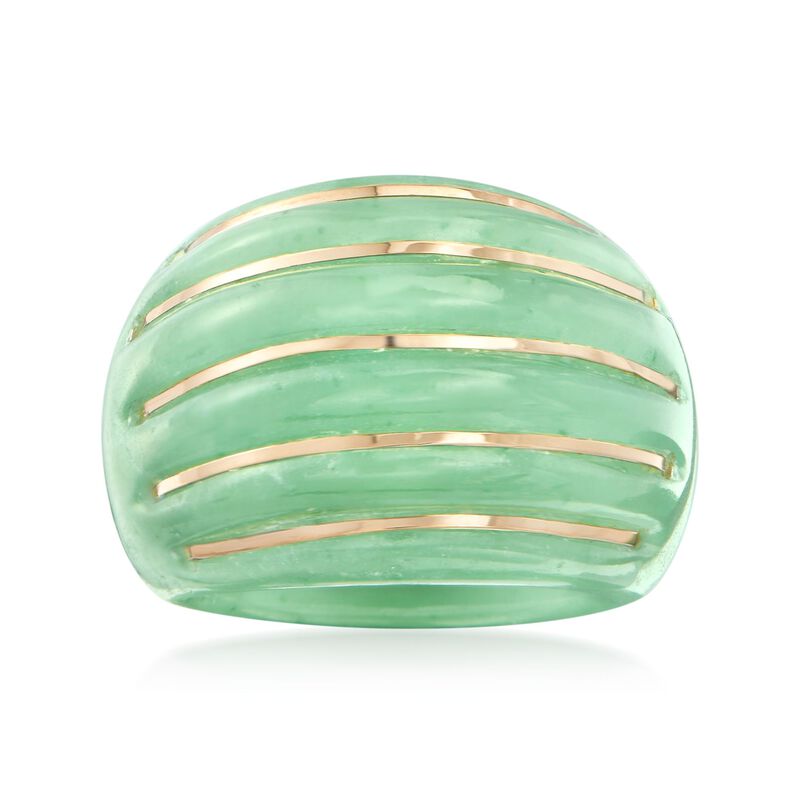 Carved Jade Dome Ring with 14kt Yellow Gold image number 0