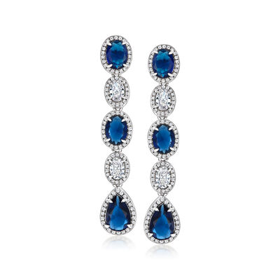 Italian 8.00 ct. t.w. Simulated Sapphire and 3.00 ct. t.w. CZ Drop Earrings in Sterling Silver