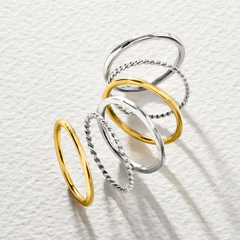 Two-Tone Sterling Silver Jewelry Set: Six Stackable Rings image number 5