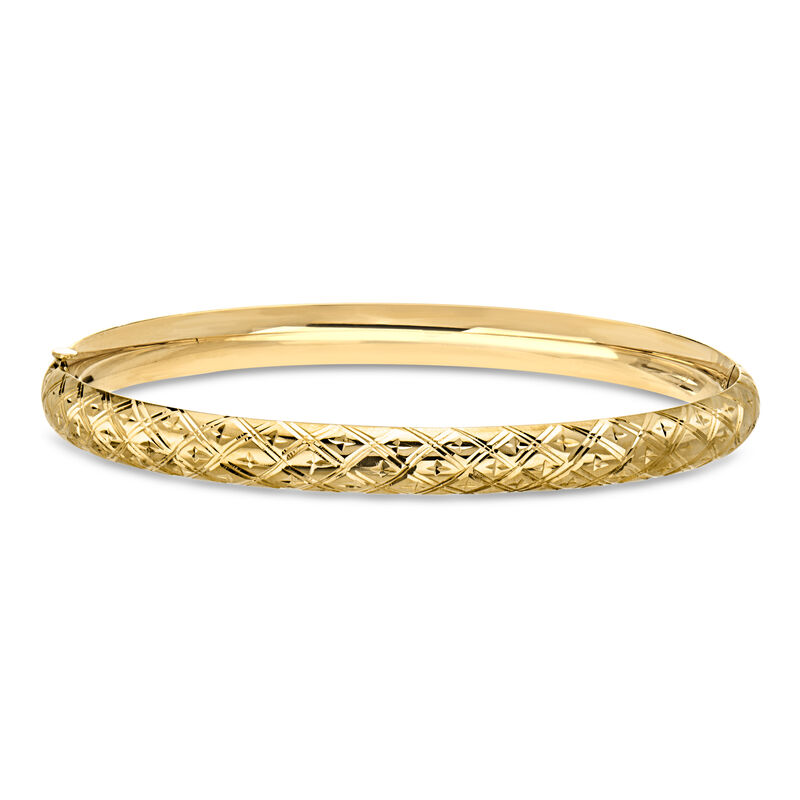 C. 1990 Vintage 10kt Yellow Gold Etched Bangle Bracelet. 7" image number 0