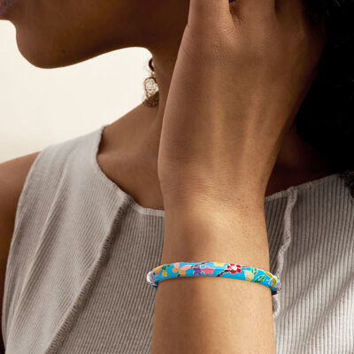 Belle Etoile "Flutterby" Multicolored Enamel Bangle Bracelet with CZs in Sterling Silver