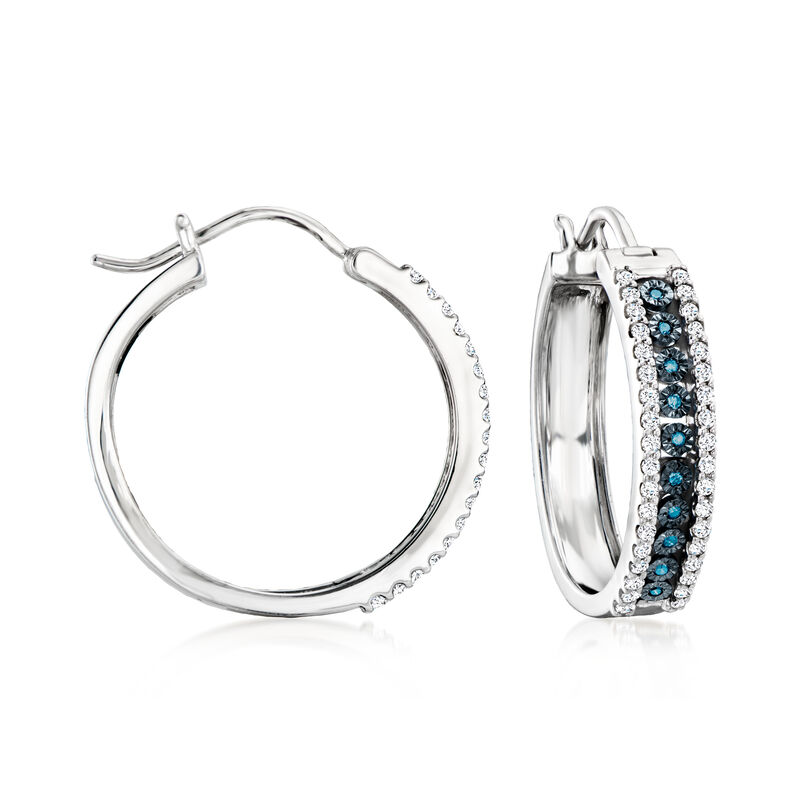 .50 ct. t.w. White and Blue Diamond Hoop Earrings in Sterling Silver. 1" image number 0
