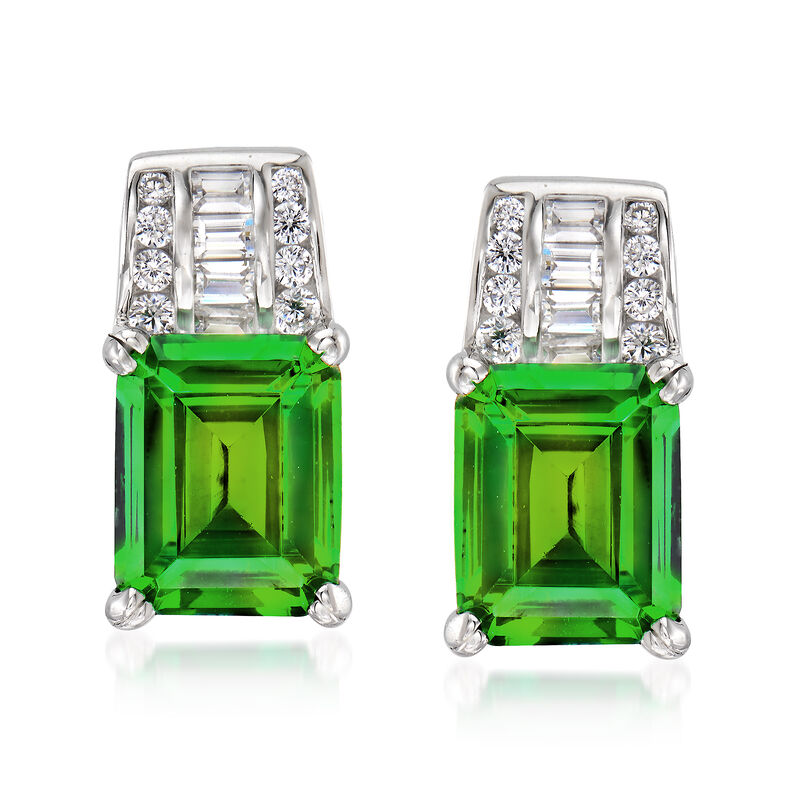 Simulated Emerald and .40 ct. t.w. CZ Earrings in Sterling Silver image number 0