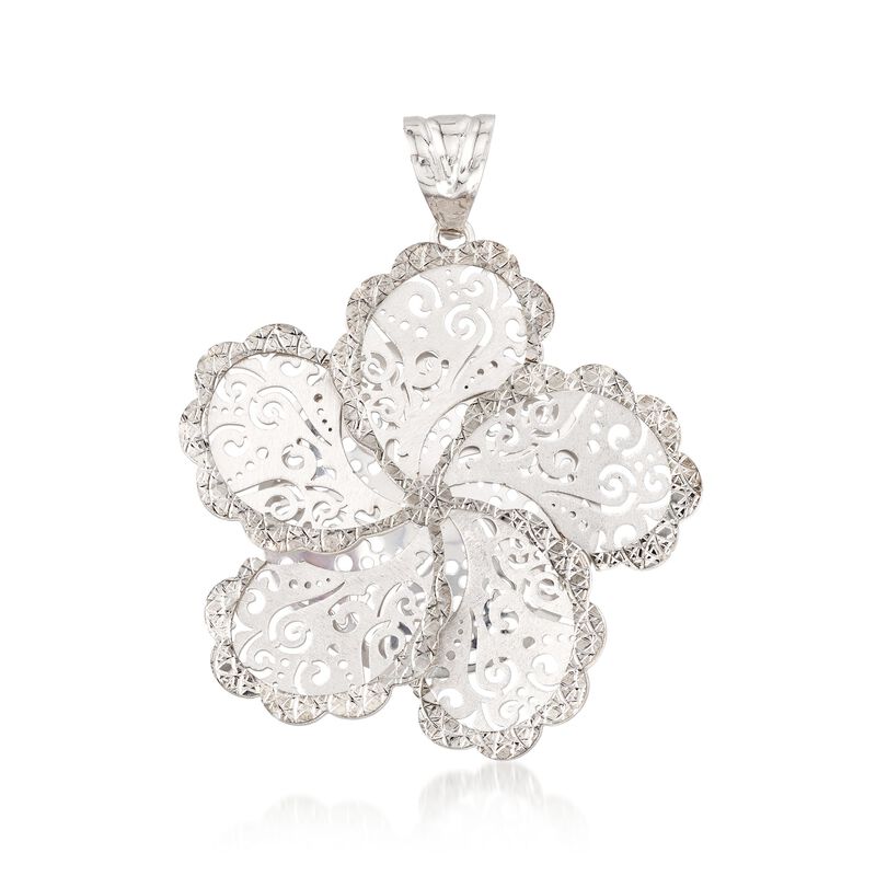 Italian Sterling Silver Diamond-Cut Swirl Flower Pendant image number 0