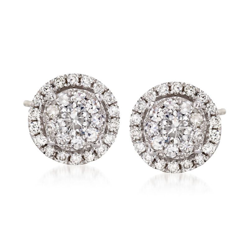 1.00 ct. t.w. Diamond Halo Stud Earrings in 14kt White Gold image number 0