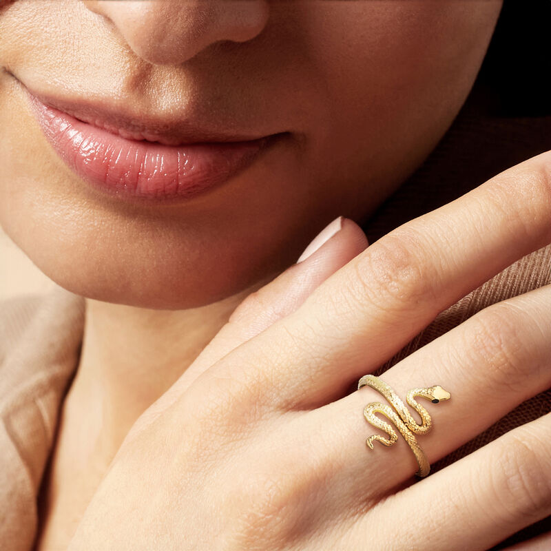 Italian 10kt Yellow Gold Snake Ring with Black Enamel image number 1