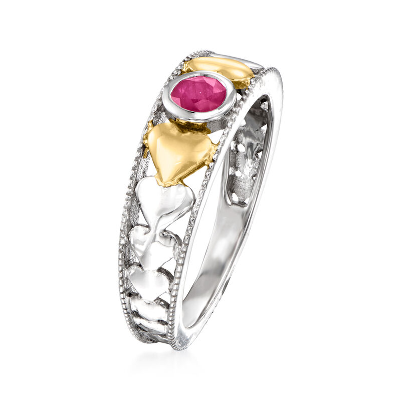 .20 Carat Ruby Heart Ring in Sterling Silver and 14kt Yellow Gold. Size 9 image number 2