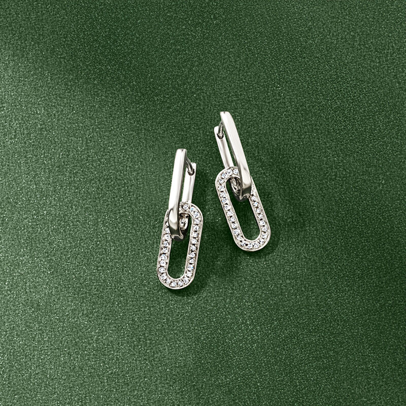 .15 ct. t.w. Diamond Paper Clip Link Removable Drop Earrings in Sterling Silver  image number 3