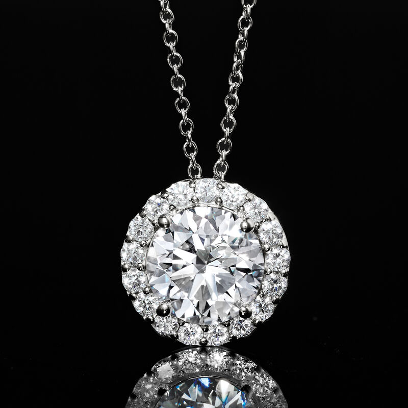 1.00 ct. t.w. Lab-Grown Diamond Halo Pendant Necklace in 14kt White Gold image number 2