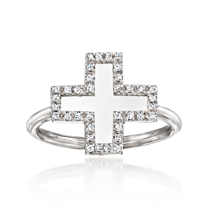 C. 1990 Vintage .18 ct. t.w. Diamond Cross Ring in 18kt White Gold. Size 7 image number 0