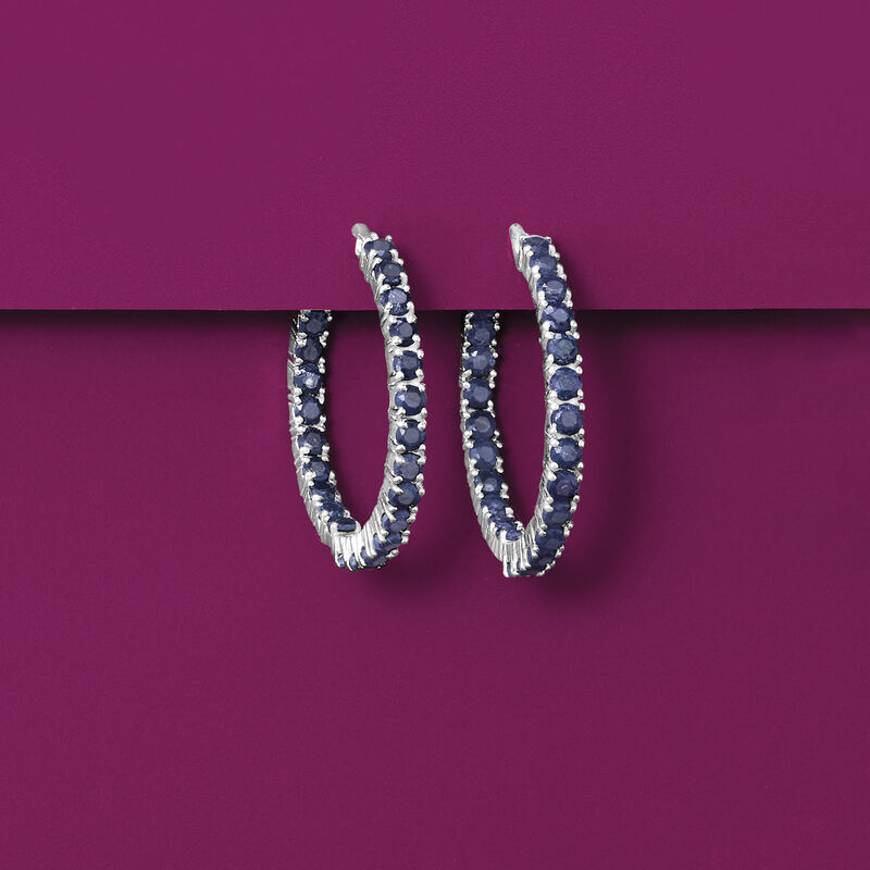 6.00 ct. t.w. Sapphire Inside-Outside Hoop Earrings in Sterling Silver. 1 3/8&quot; image number 2