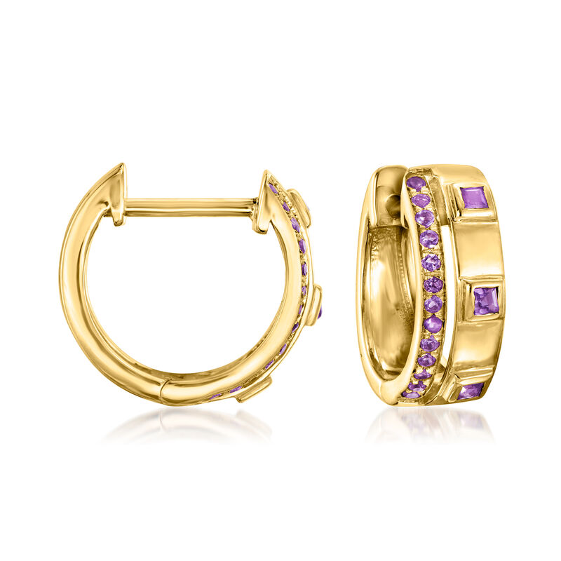 .40 ct. t.w. Amethyst Hoop Earrings in 14kt Yellow Gold. 1/2" image number 0