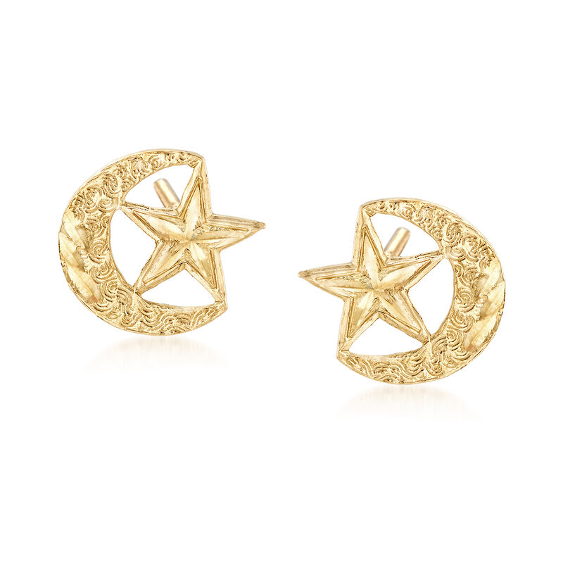 14kt Yellow Gold Crescent Moon and Star Earrings. image number 0