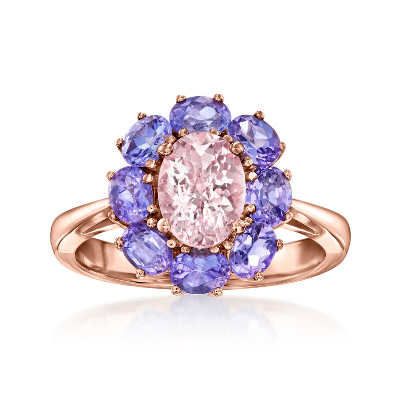 1.10 Carat Morganite and 1.60 ct. t.w. Tanzanite Ring in 14kt Rose Gold image number 0