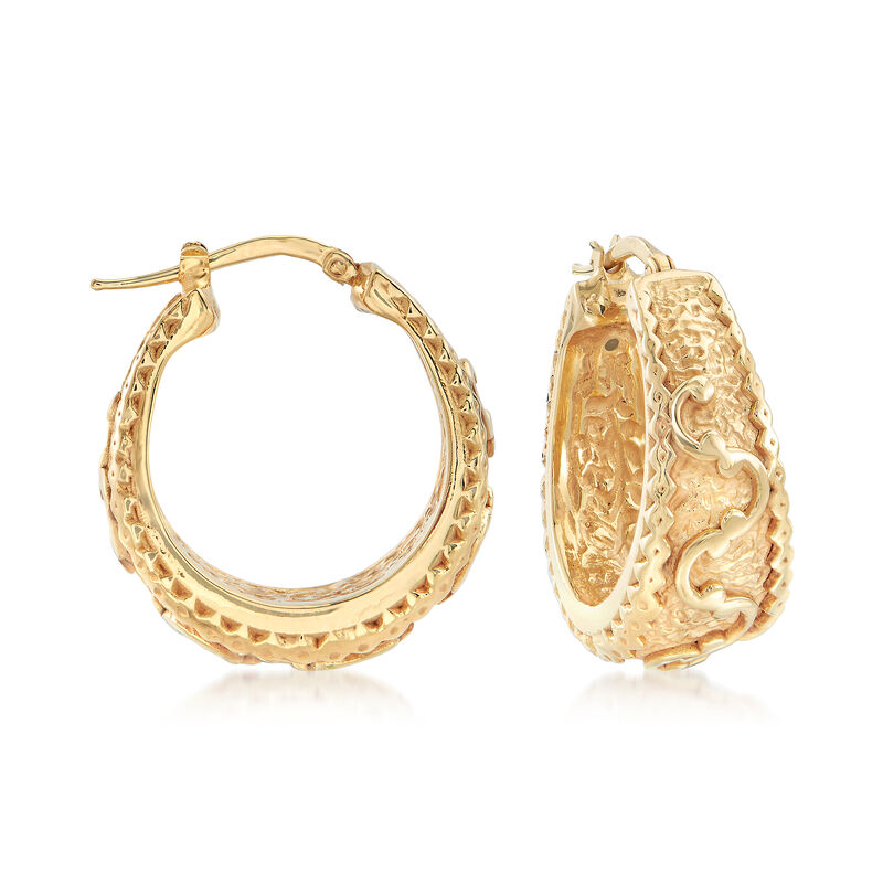14kt Yellow Gold Scroll Design Hoop Earrings image number 0
