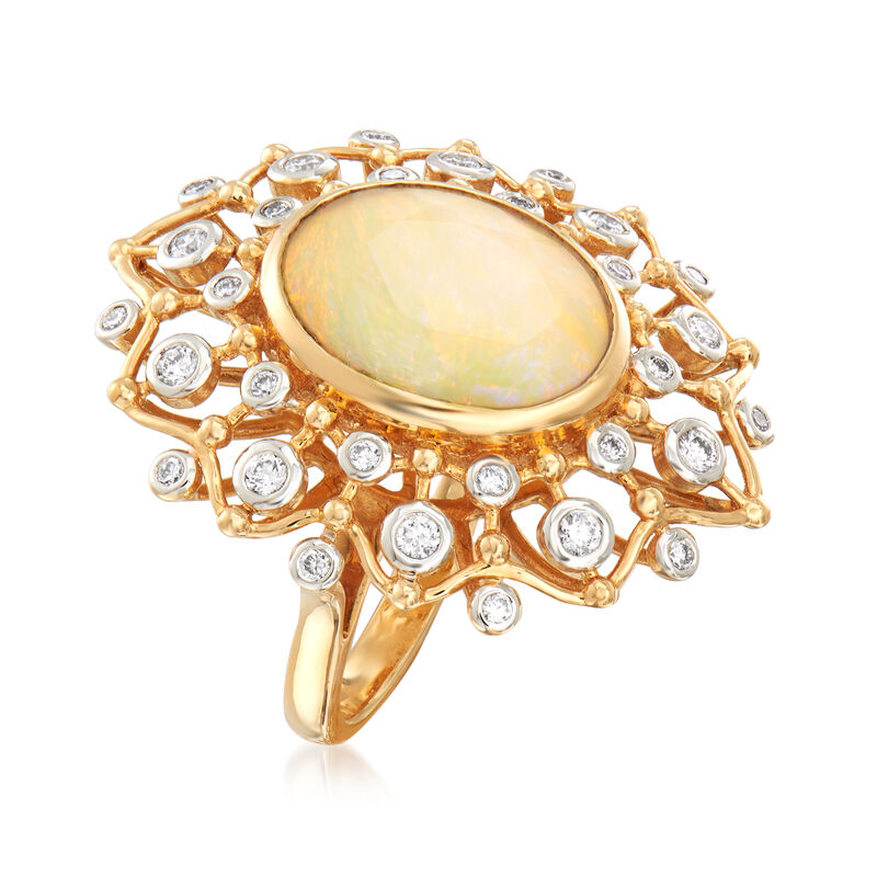 Opal and .60 ct. t.w. Diamond Cocktail Ring in  18kt Yellow Gold. Size 7 image number 2