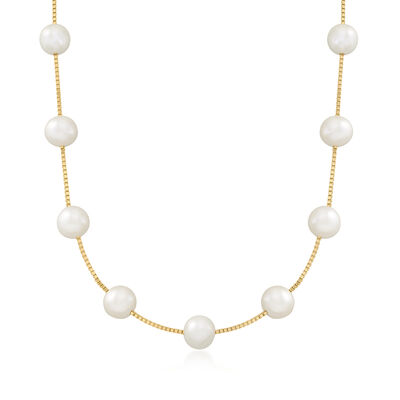 8-8.5mm Cultured Pearl Station Necklace in 18kt Gold Over Sterling
