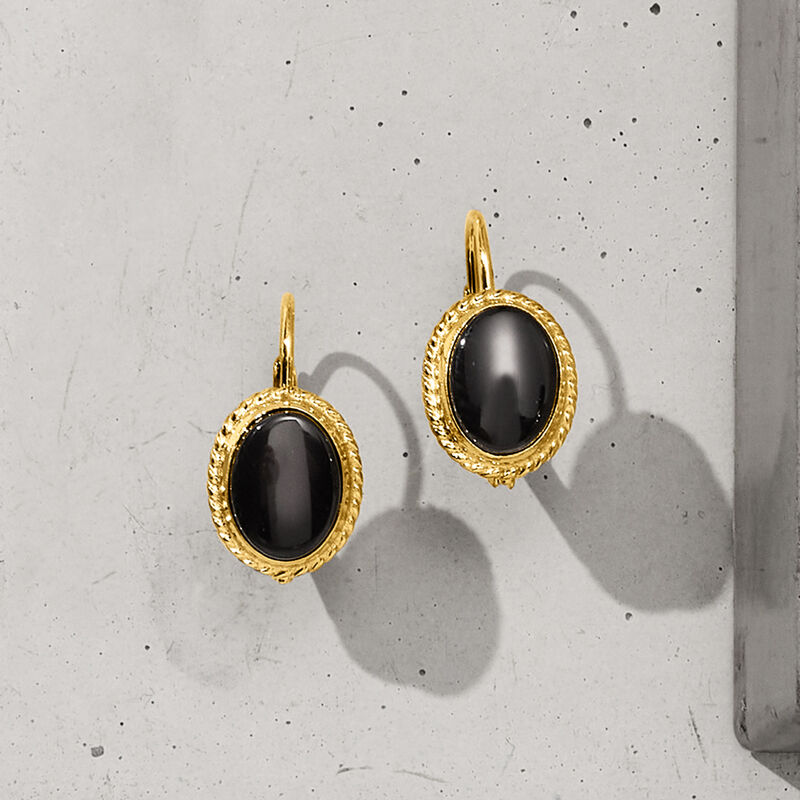 Black Onyx Drop Earrings in 14kt Yellow Gold image number 5