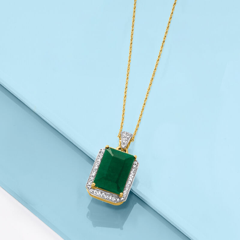 5.50 Carat Emerald and .25 ct. t.w. Diamond Pendant Necklace in 14kt Yellow Gold. 18&quot; image number 2