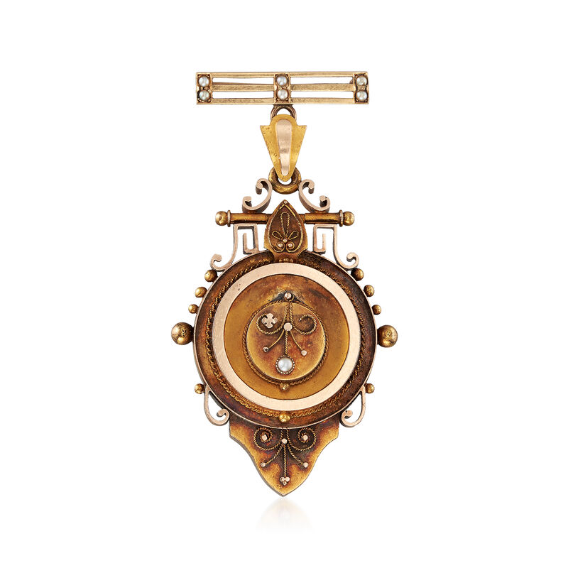 C. 1920 Vintage Cultured Pearl Locket Pin in 15kt Yellow Gold image number 0