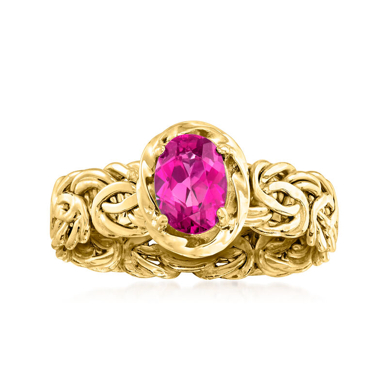 .80 Carat Pink Topaz Byzantine Ring in 18kt Gold Over Sterling image number 0