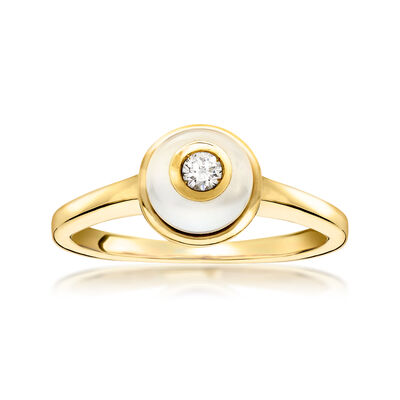 C. 1980 Vintage 7.5mm Cultured Pearl and .10 Carat Diamond Inlay Ring in 14kt Yellow Gold