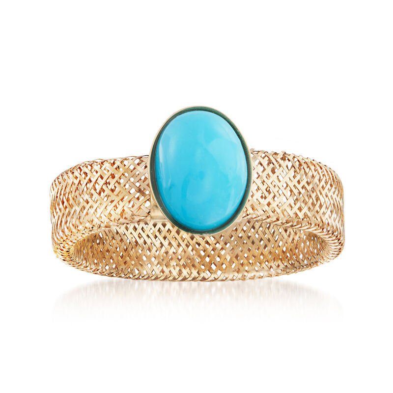 Italian Turquoise and 14kt Yellow Gold Mesh Stretch Ring image number 0